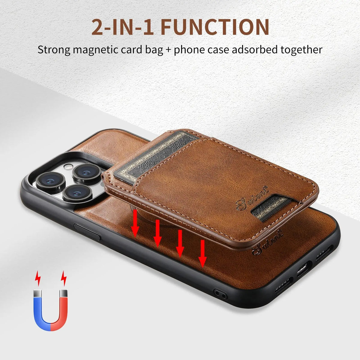 PU Leather Case for iPhone 15 Pro Max Plus iPhone 15 Pro 2 in1 Function Detachable Magnetic Card bag Stand Feature Cover Avontic