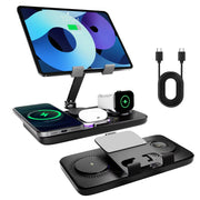 Black Avontic ChargeStation 7 with an adjustable iPad stand and charging areas for supported devices