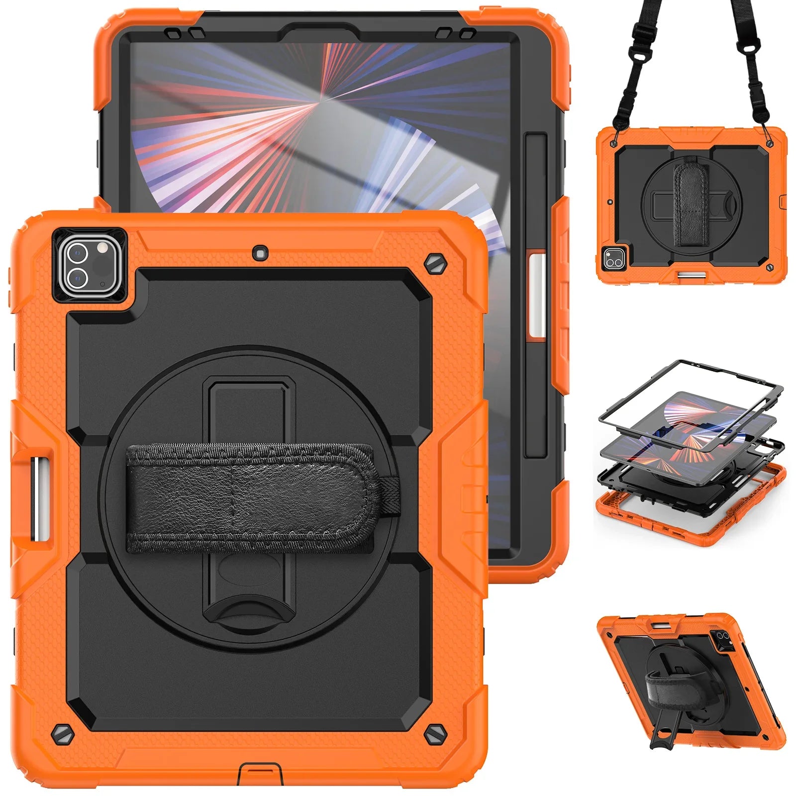 RhinoGuard Shockproof iPad Case with Stand, Hand Strap & Shoulder Strap – Military-Grade Protective Cover for iPad Pro, iPad Air & iPad (All Sizes)
