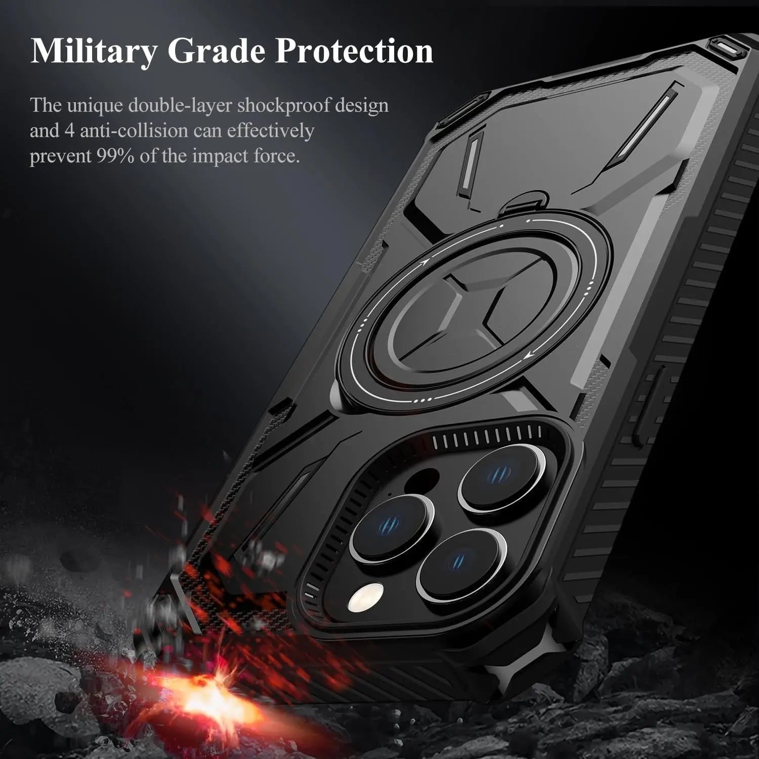 Magnetic MagSafe Case for iPhone 15 Pro Max 14 Plus 13 Pro 12 11 Heavy Duty Shock Absorption Body Protective Rotatable Kickstan Pinnacle Luxuries