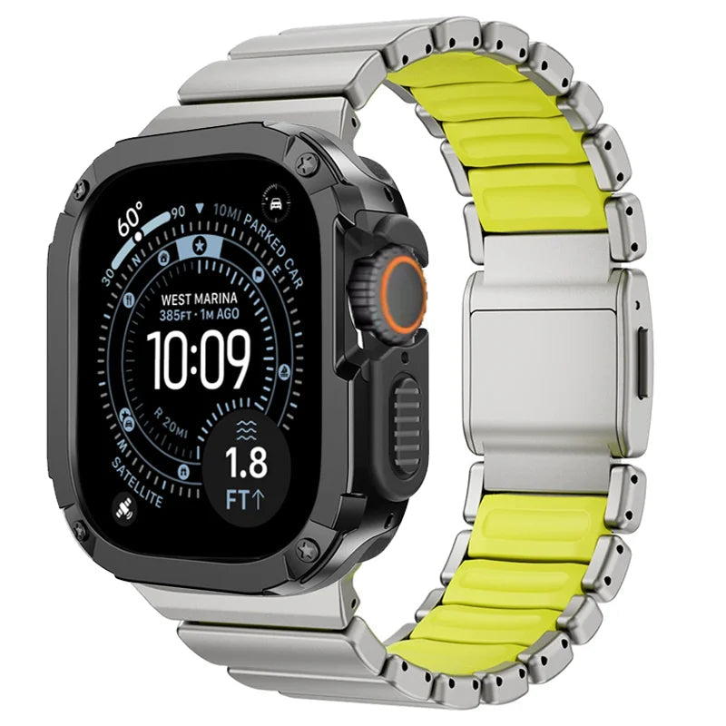 TitanFusion UltraGuard Series — Titanium Metal Band + Rugged Case for Apple Watch Ultra 3, Ultra 2, Ultra 1, Series 11, 10, 9, 8 (49mm / 46mm / 45mm / 44mm)