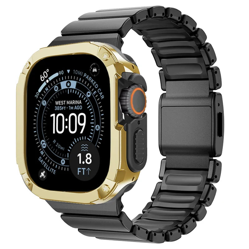 TitanFusion UltraGuard Series — Titanium Metal Band + Rugged Case for Apple Watch Ultra 3, Ultra 2, Ultra 1, Series 11, 10, 9, 8 (49mm / 46mm / 45mm / 44mm)