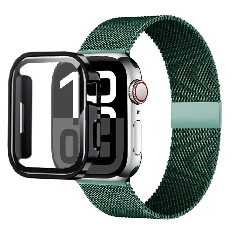 Milanese Stainless Steel Loop Band with Protective Case – Compatible with Apple Watch Ultra & Series 4–10 (40–49mm)