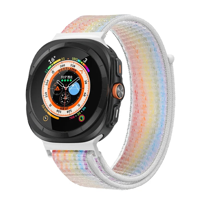 Avontic TrailLoop Multicolor woven nylon band for Galaxy Watch Ultra and Ultra2 47mm on a clean background