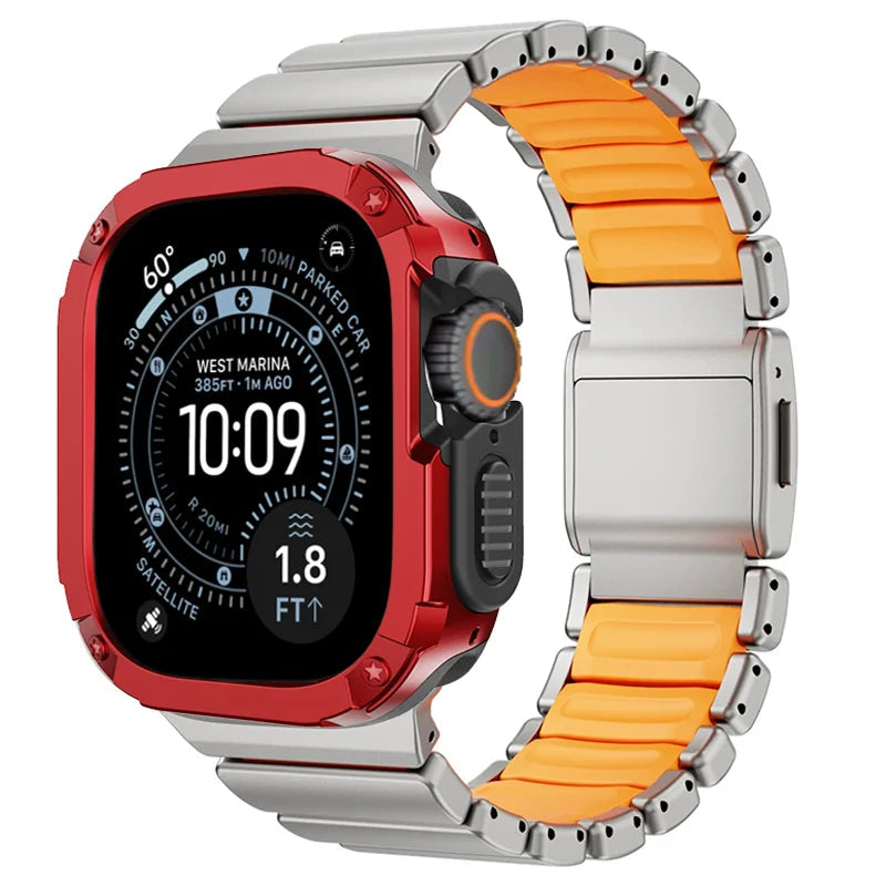 TitanFusion UltraGuard Series — Titanium Metal Band + Rugged Case for Apple Watch Ultra 3, Ultra 2, Ultra 1, Series 11, 10, 9, 8 (49mm / 46mm / 45mm / 44mm)