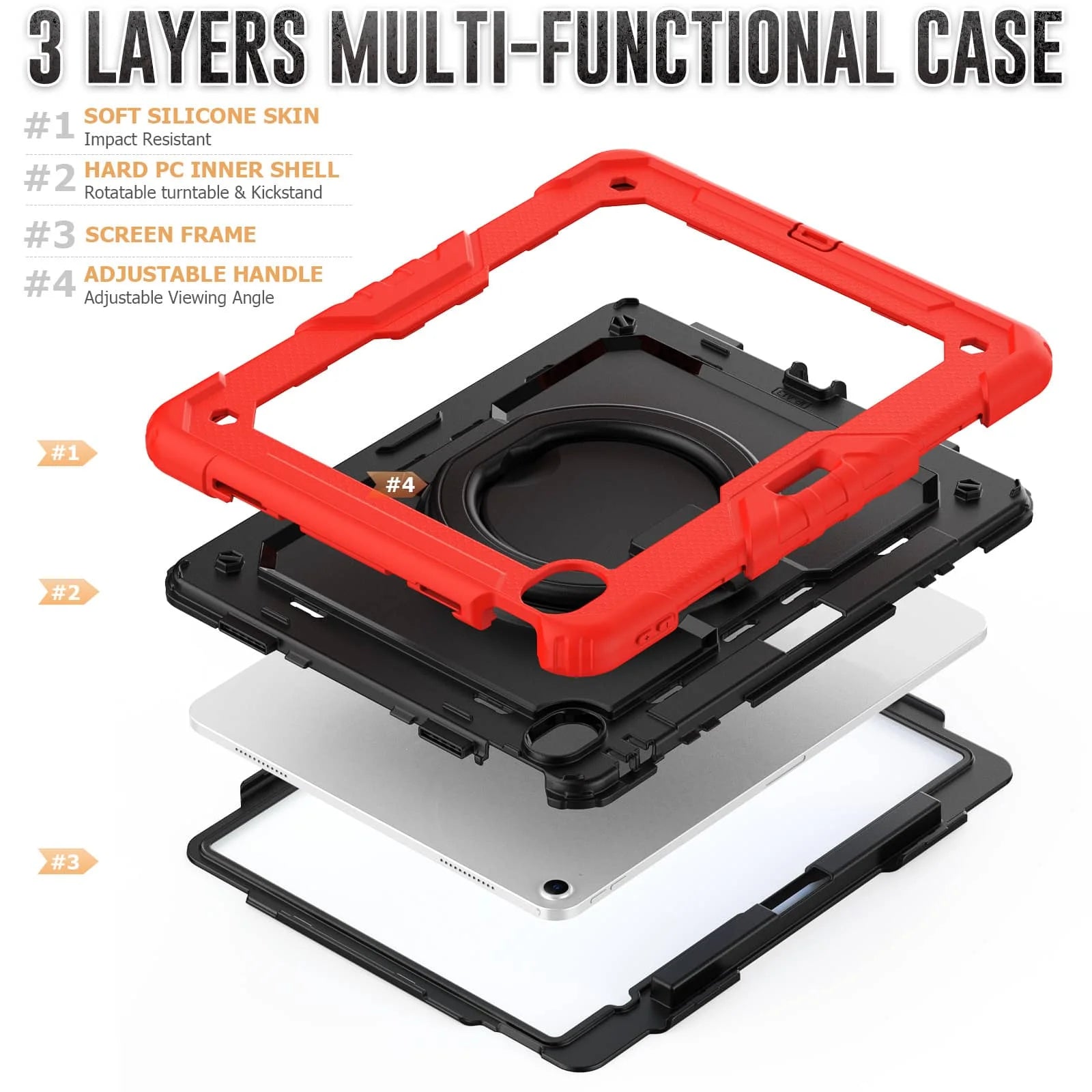 RhinoGuard Heavy Duty iPad Case with Rotating Stand & Shoulder Strap | Rugged Protective Case for iPad Air 13 (2024-2026)
