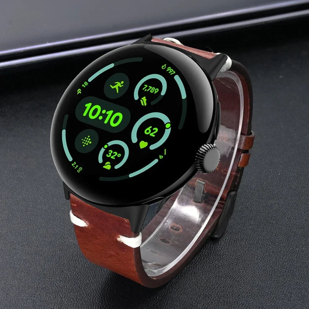 LeatherCraft™ Luxe Band for Google Pixel Watch 4 / 3 / 2 / 1 – Premium Genuine Leather Strap with Polished Stainless Steel Buckle