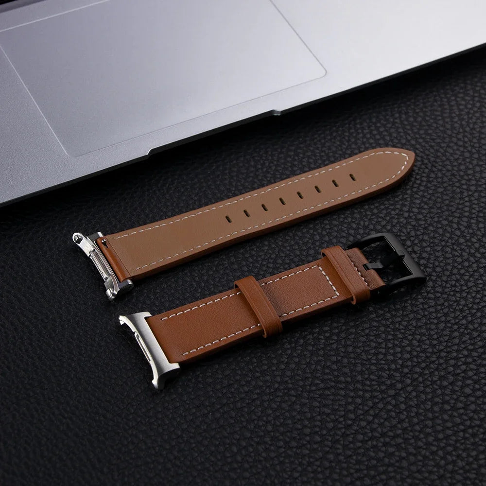 Avontic HeritageFrame Brown / Silver Hardware leather-style band for Galaxy Watch Ultra and Ultra2 47mm on a clean background