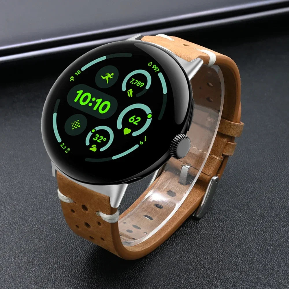 LeatherCraft™ Luxe Band for Google Pixel Watch 4 / 3 / 2 / 1 – Premium Genuine Leather Strap with Polished Stainless Steel Buckle