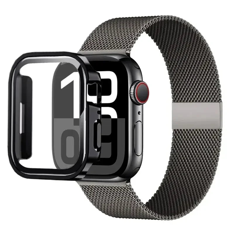 Milanese Stainless Steel Loop Band with Protective Case – Compatible with Apple Watch Ultra & Series 4–10 (40–49mm)