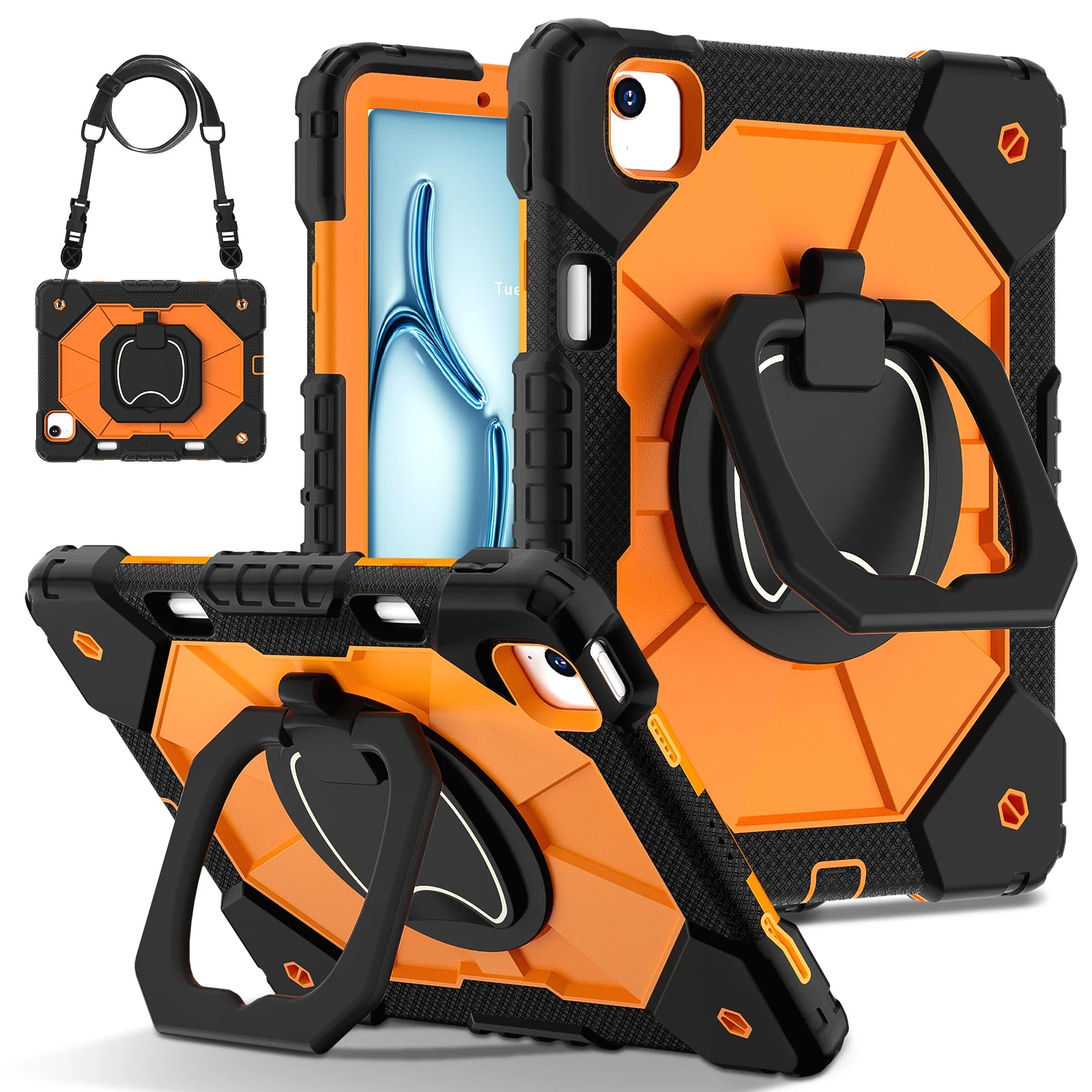 Shockproof Armor Stand Case with Kickstand & Hand Strap for iPad Mini, iPad Air & iPad Pro