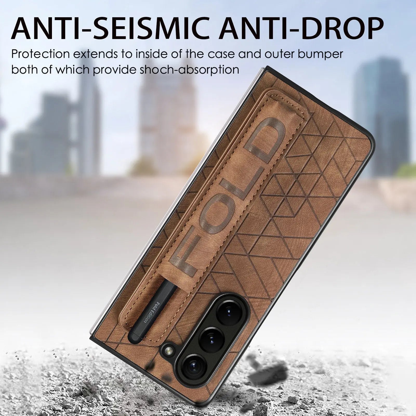 For Samsung Galaxy Z Fold 5 Fashion Case with Wristband Ring Design & Pen Holder Lightweight Slim and Fit Anti-fall Cover Pinnacle Luxuries