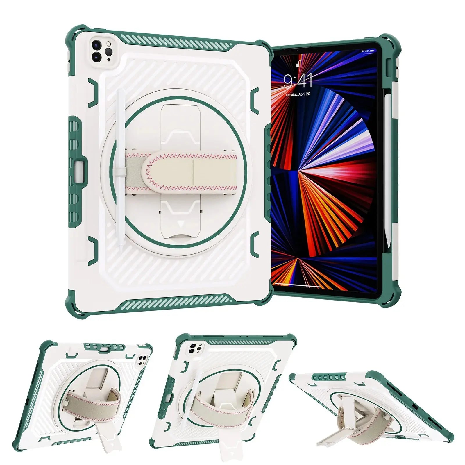 Shockproof Case For iPad Pro 11 2022 M2 12.9 Full-Body Rugged Kickstand Cover iPad Air 5 2022 Air4 10.9 Rotating Hand Strap Case Avontic