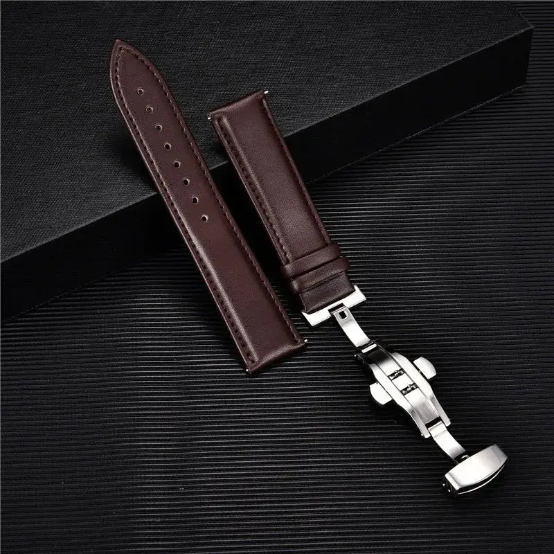 Smooth Genuine Calfskin Leather Watchband 18mm 20mm 22mm 24mm Straps with Solid Automatic Butterfly Buckle Business Watch Band Avontic