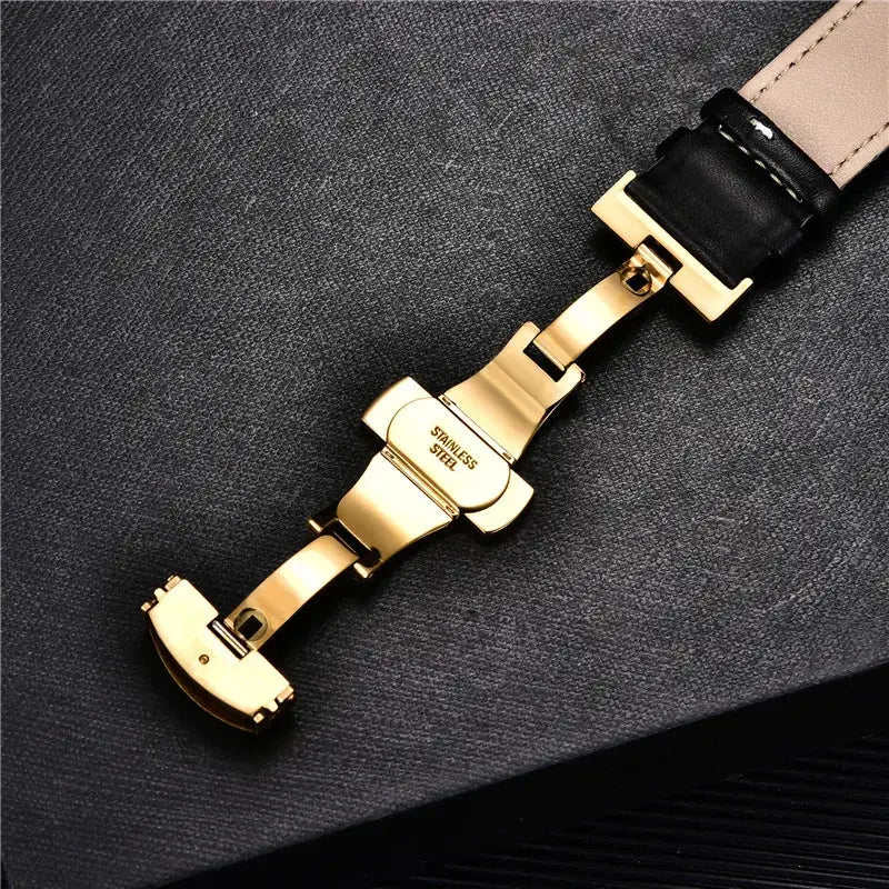 Smooth Genuine Calfskin Leather Watchband 18mm 20mm 22mm 24mm Straps with Solid Automatic Butterfly Buckle Business Watch Band Avontic