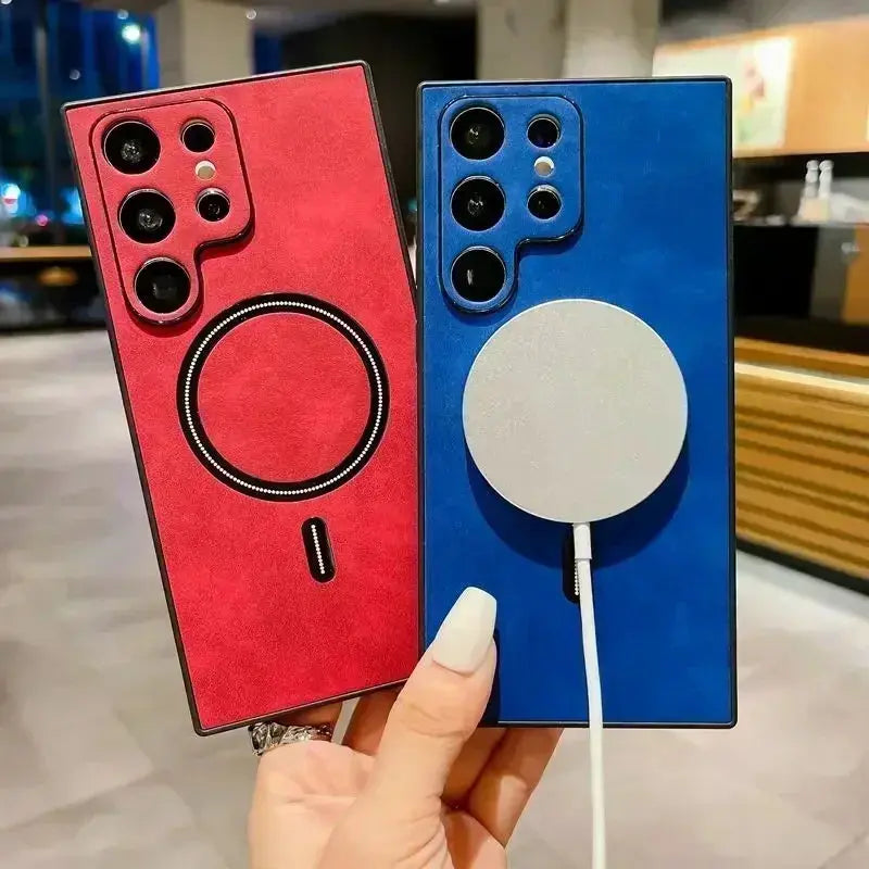 Vintage Leather Magnetic For Magsafe Case For Samsung Galaxy S24 S23 S22 S21 FE Note 20 Ultra Plus S21FE S23Ultra Mac Safe Cover Pinnacle Luxuries