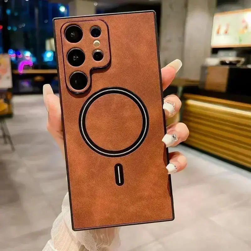 Elite Vintage Leather Magsafe Compatible Case for Samsung Galaxy S24 S23 S22 S21 FE Note 20 Ultra