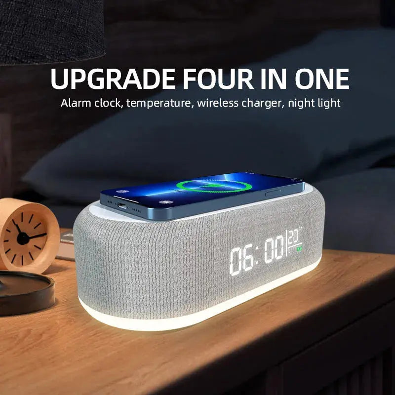 Wireless Charger Alarm Clock Time LED Light Thermometer Earphone Phone Charger 15W Fast Charging Dock Station for iPhone Samsung Avontic