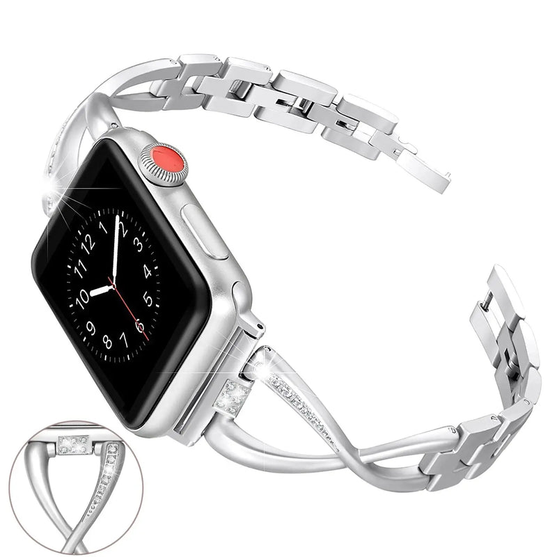 LuxeTwist Diamond Stainless Steel Band for Apple Watch Series 12 (42/46mm) & Ultra 4 (49mm)