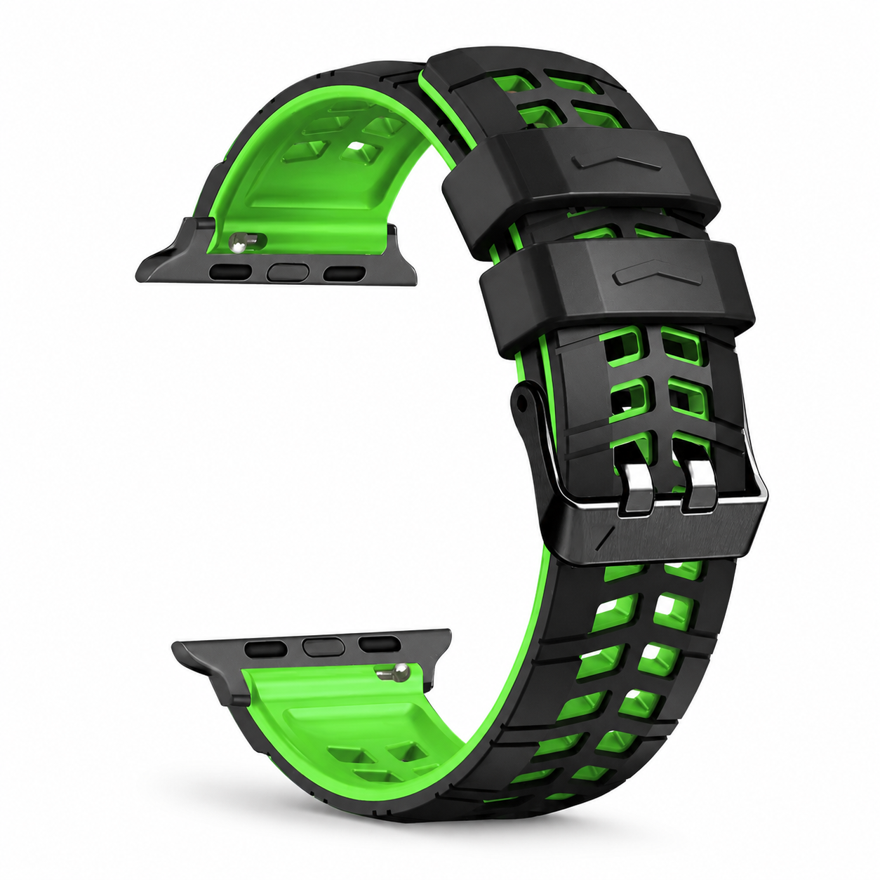 Avontic ActiveFlex Pro Black and Green breathable silicone Apple Watch sport band