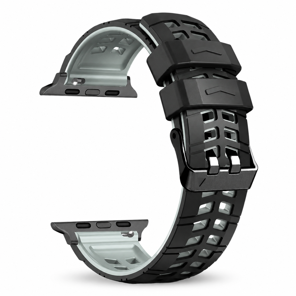Avontic ActiveFlex Pro Black and Grey breathable silicone Apple Watch sport band