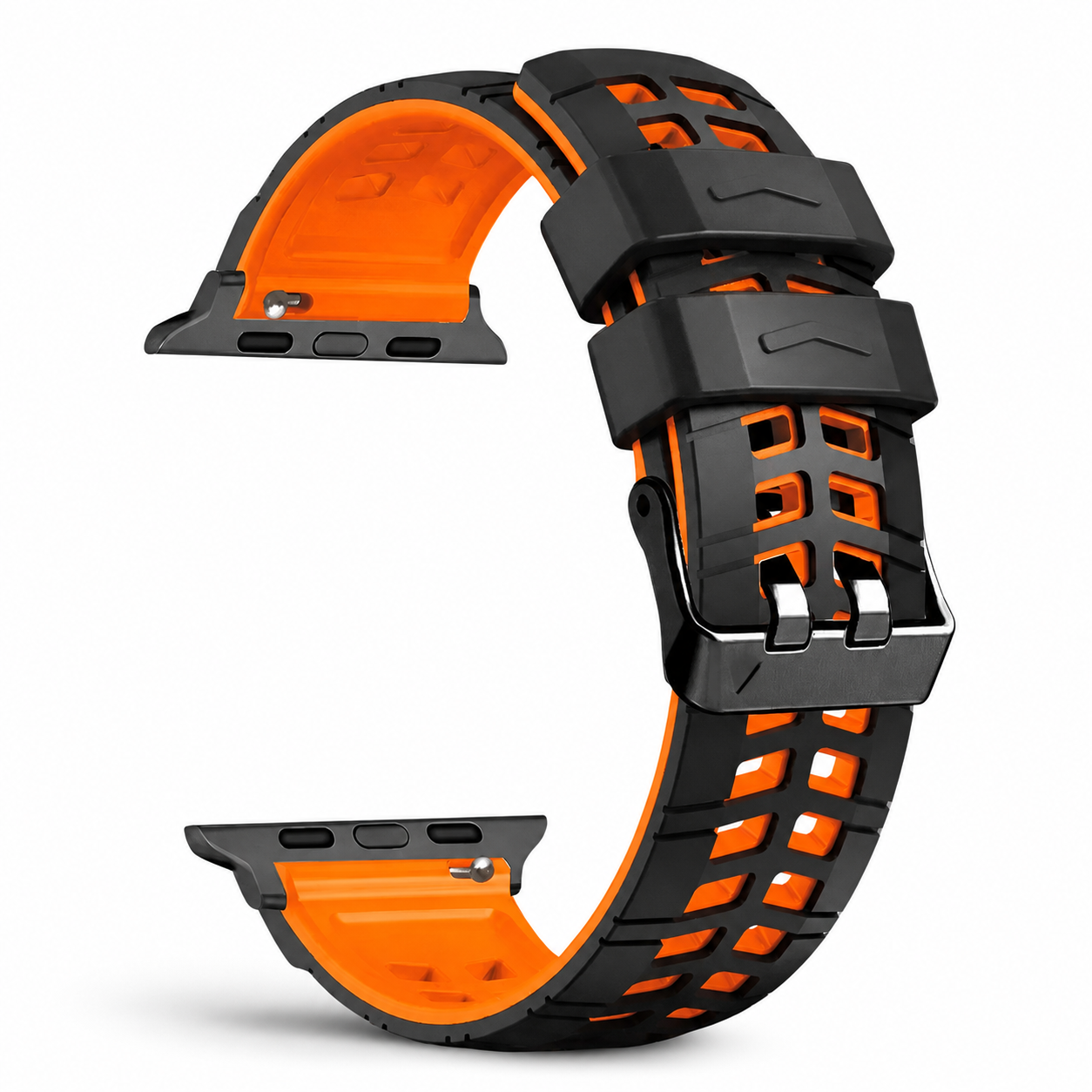 Avontic ActiveFlex Pro Black and Orange breathable silicone Apple Watch sport band