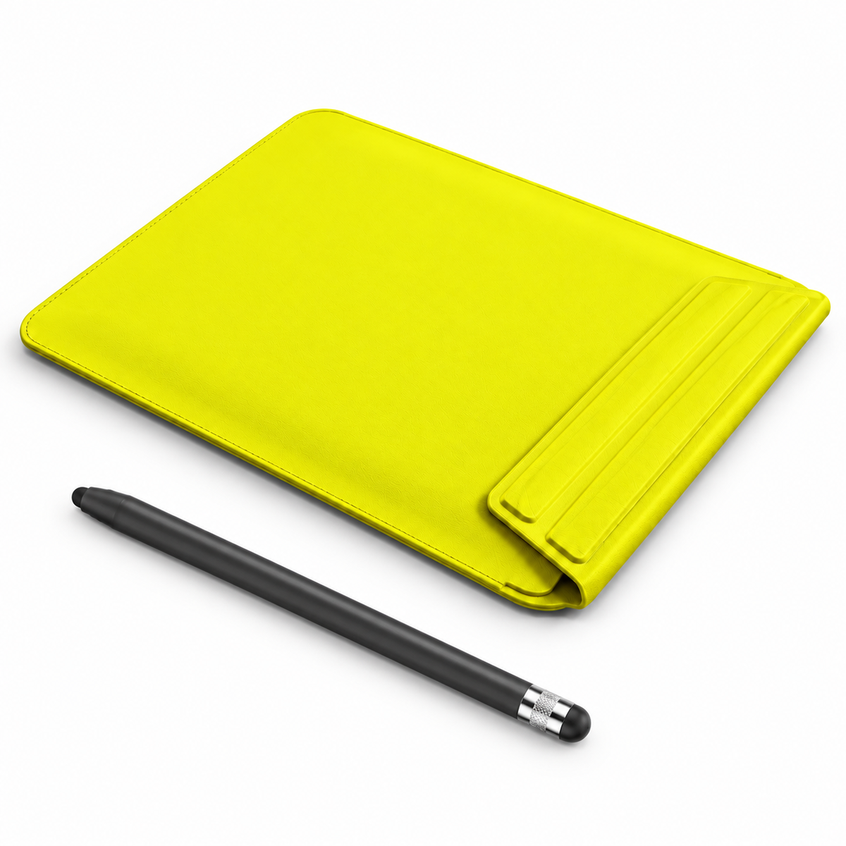 FormaLift Air Create — iPad Sleeve + Stylus Bundle, Lemon Yellow; all included bundle items on white. Representative iPad fit; tablet not included.