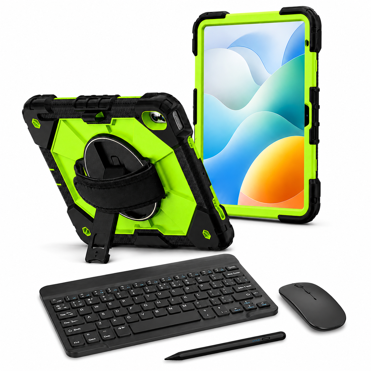 RhinoGuard Apex Command WorkForce Elite Black / Green iPad case bundle with keyboard, mouse and universal touchscreen stylus