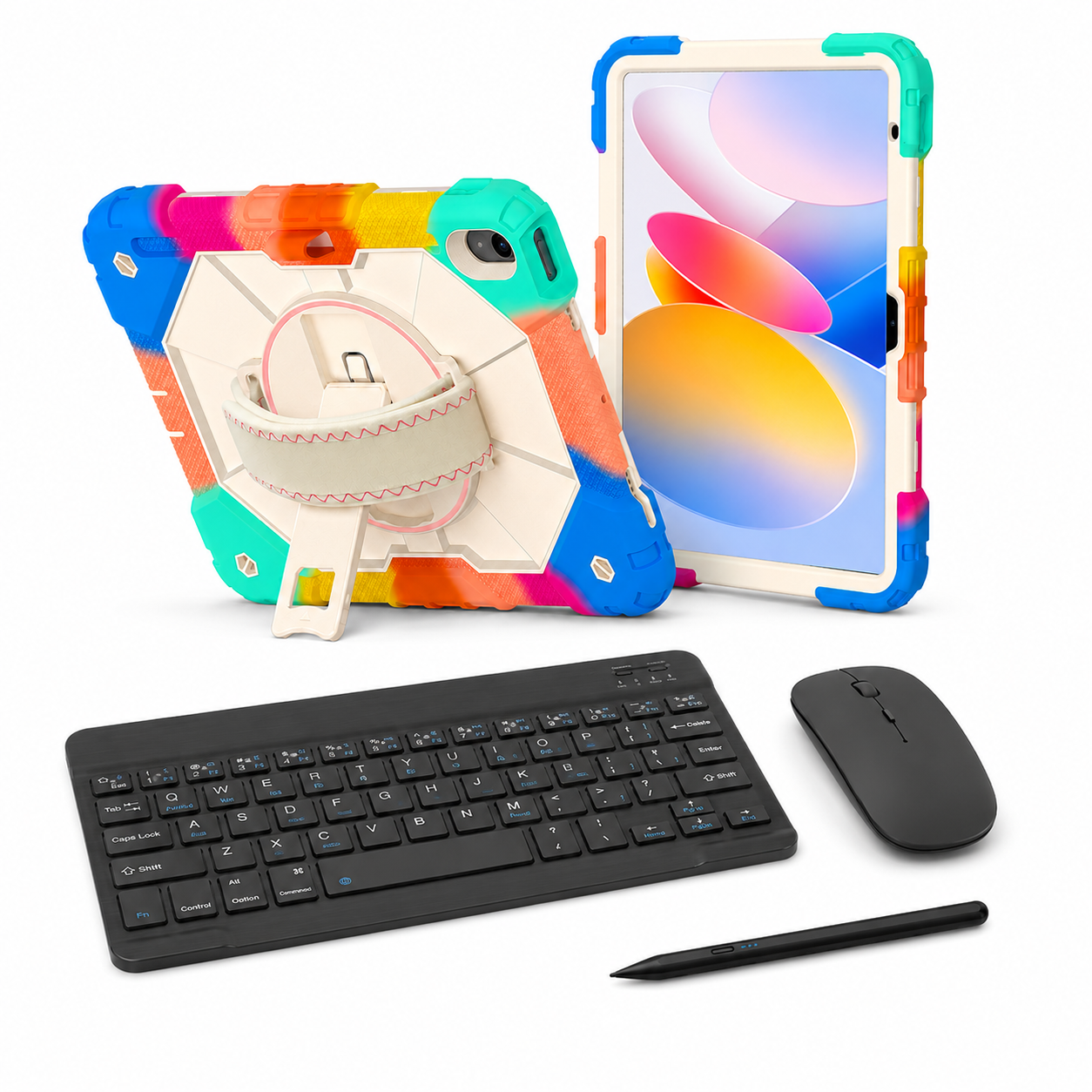 RhinoGuard Apex Command WorkForce Elite Colorful Blue iPad case bundle with keyboard, mouse and universal touchscreen stylus