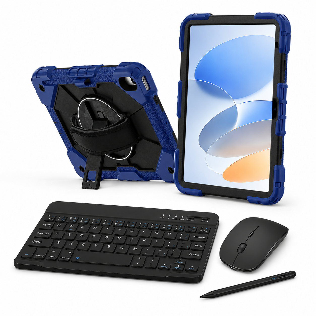 RhinoGuard Apex Command WorkForce Elite Navy Blue / Black iPad case bundle with keyboard, mouse and universal touchscreen stylus