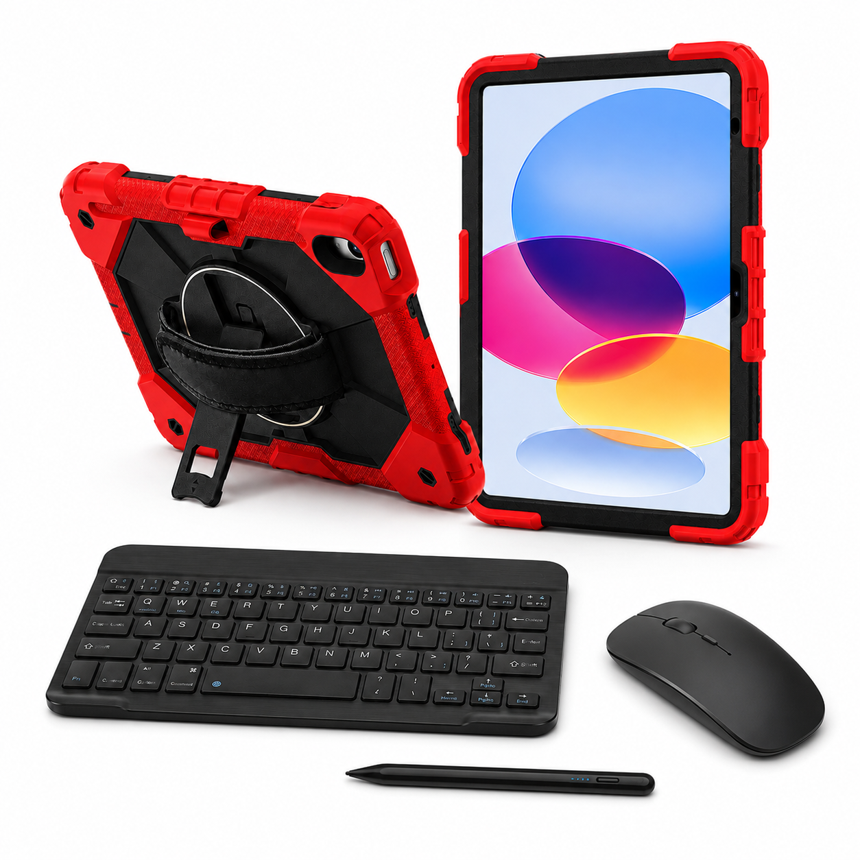 RhinoGuard Apex Command WorkForce Elite Red / Black iPad case bundle with keyboard, mouse and universal touchscreen stylus
