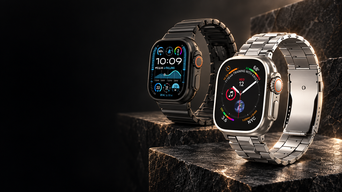 Avontic silver and black titanium watch bands in a sculptural campaign setting