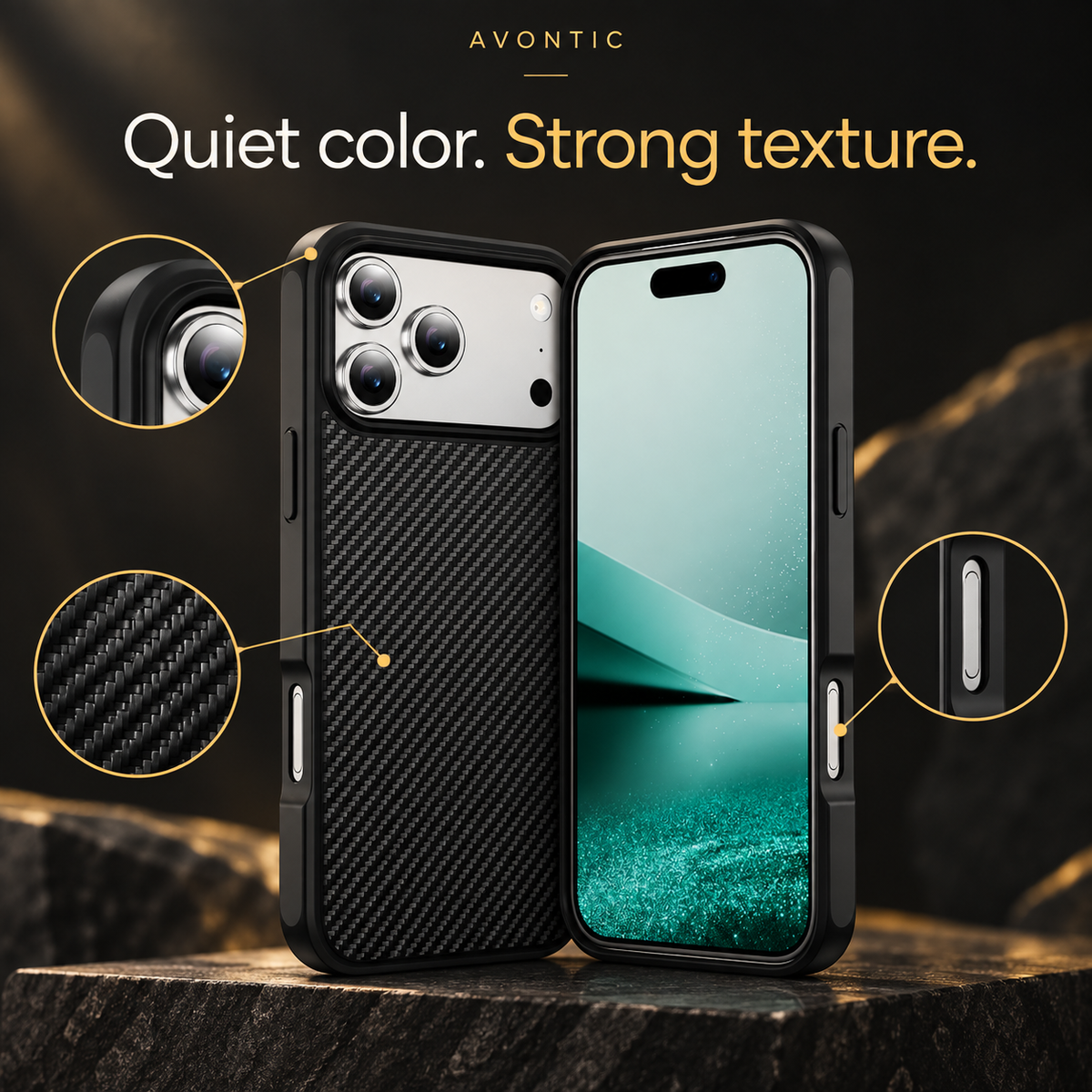 RhinoGuard CarbonLine Textured Case — Quiet color. Strong texture.