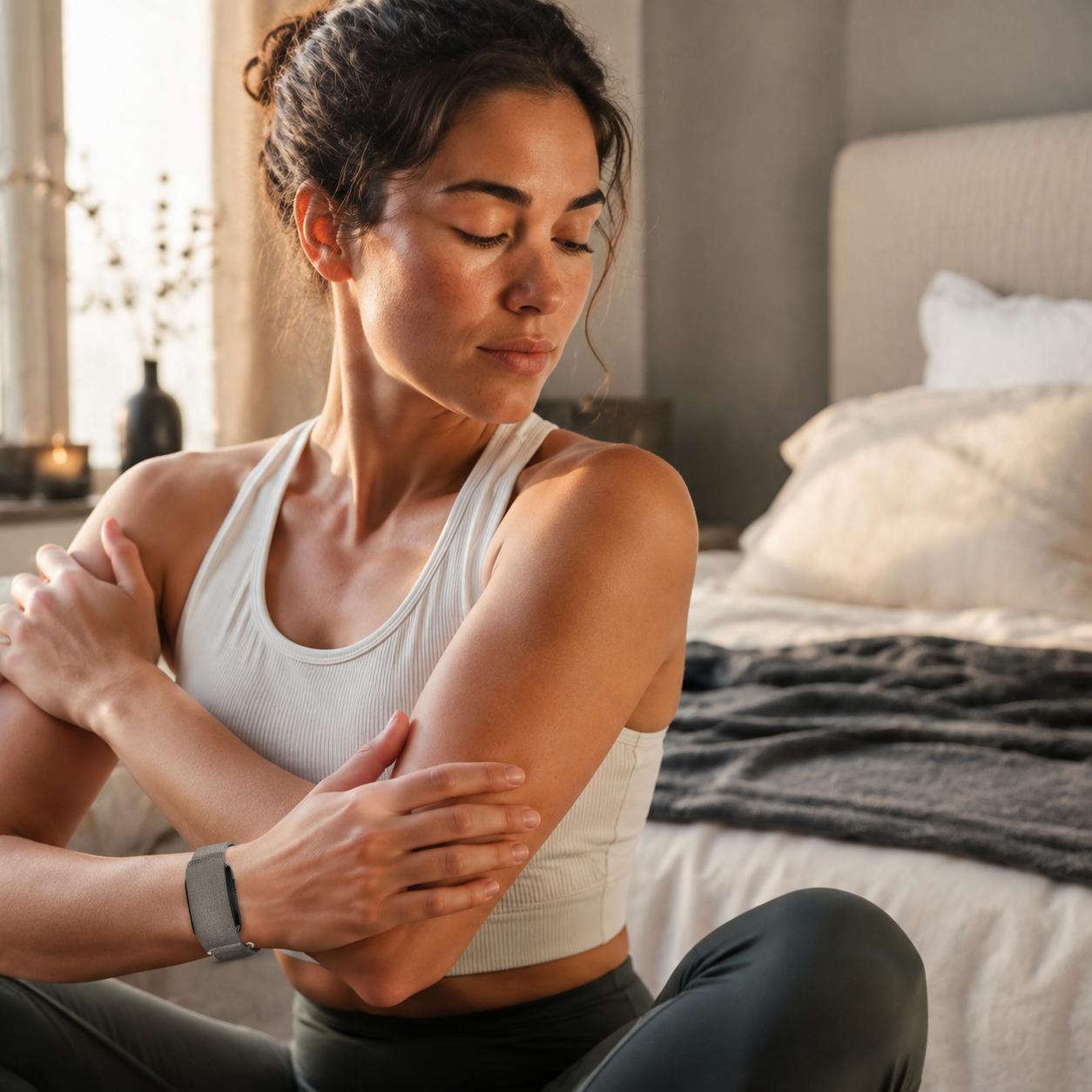 AeroWeave Flex Mist Gray wrist band in a recovery setting