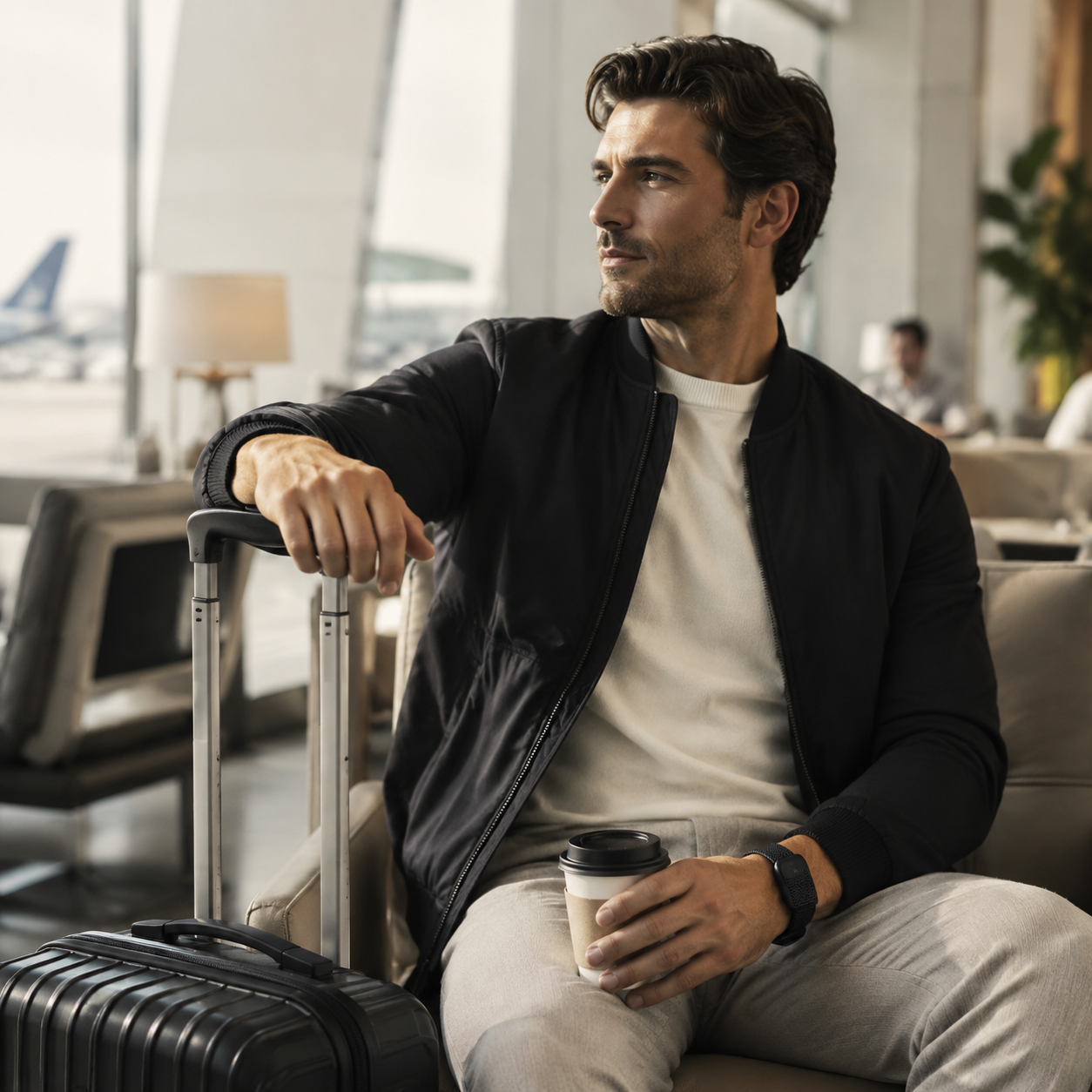 CoreLoop black wrist band in an everyday travel setting