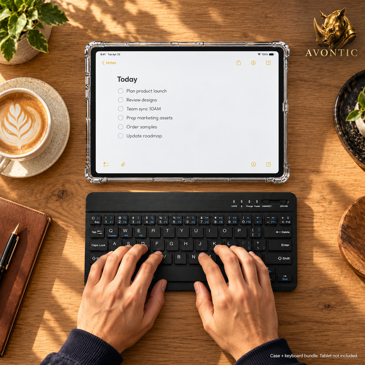 Avontic ClearGuard Flex WorkForce — tablet case in use 2 — Avontic gold rhino branding