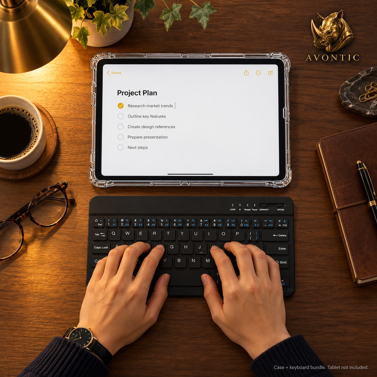 Avontic ClearGuard Flex WorkForce — tablet case in use 3 — Avontic gold rhino branding
