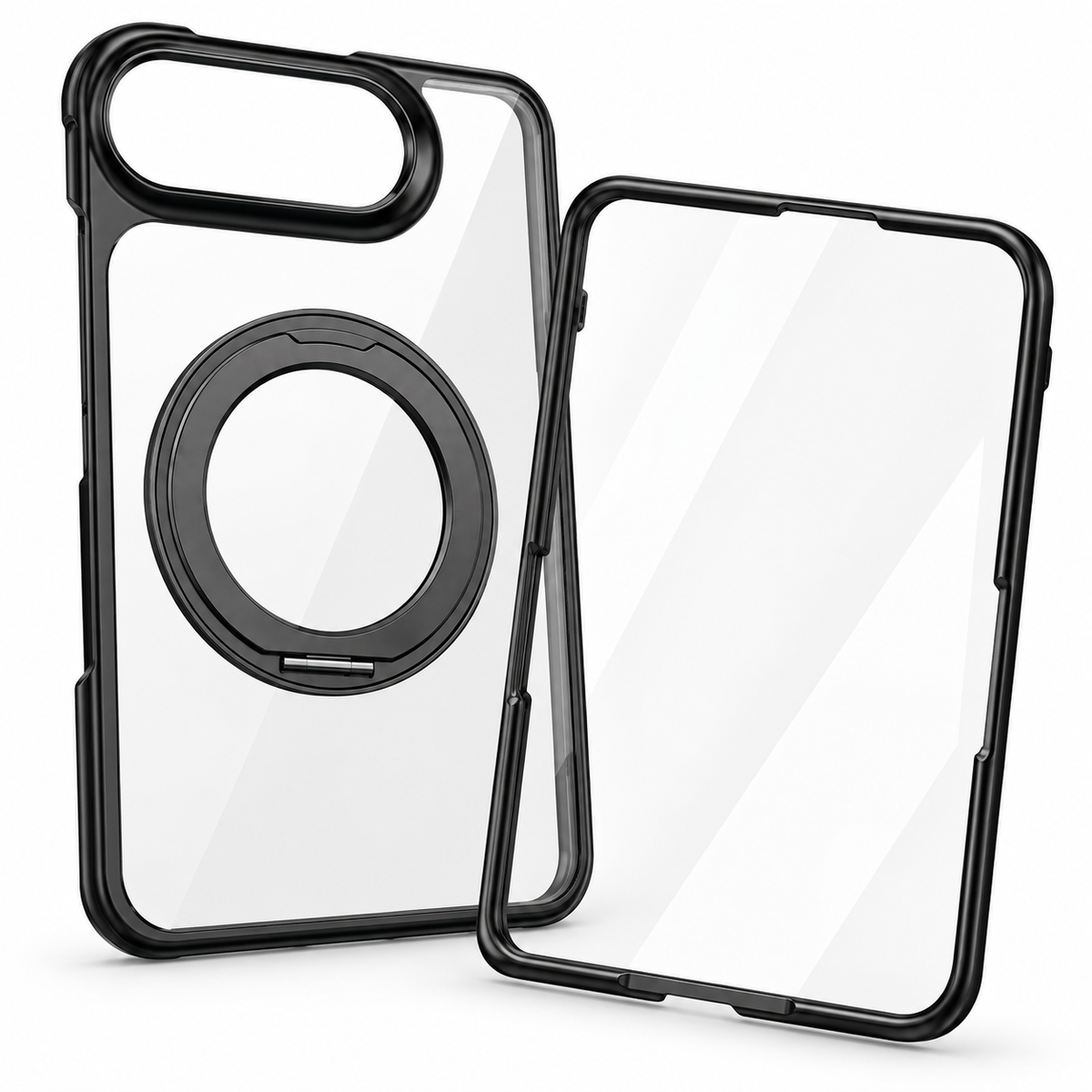Avontic Duo Halo Clear Magnetic Stand Case in Black on a white background
