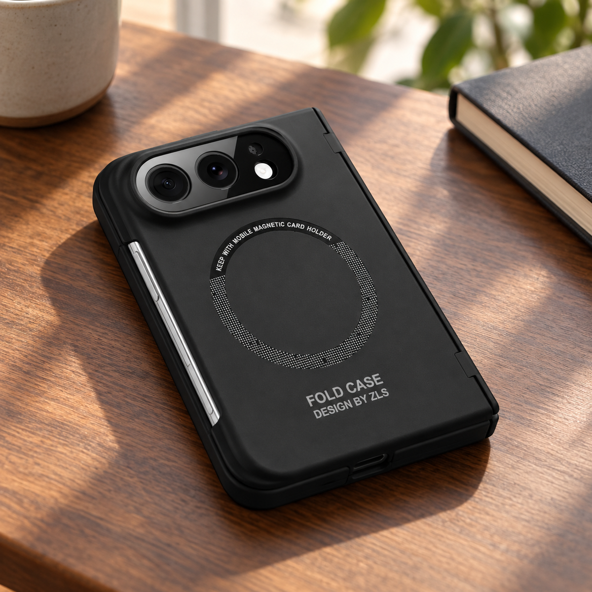 RhinoGuard Duo Sentinel Magnetic Hinge Case — desk lifestyle view