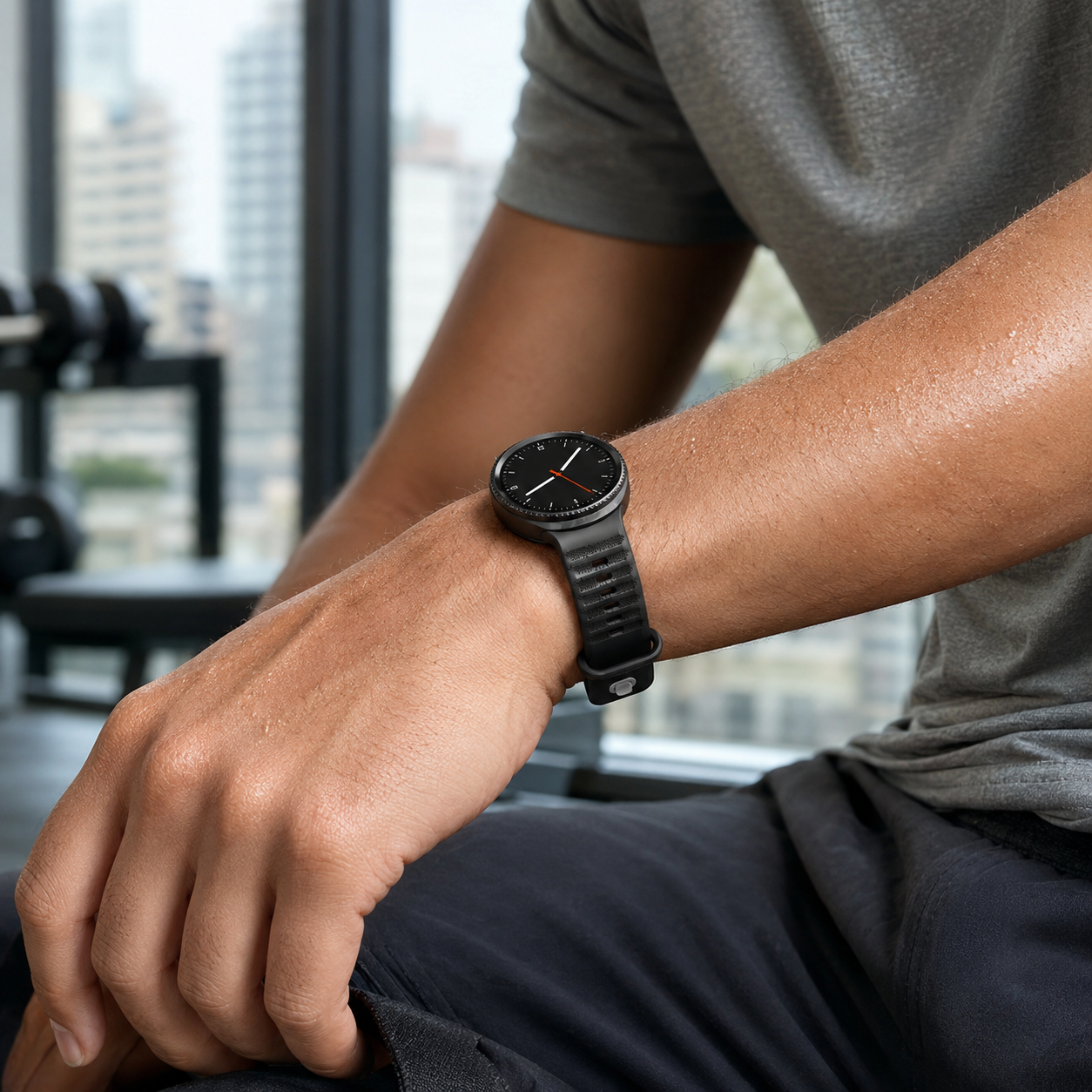 Black Avontic DuoVent silicone sport band on a circular Galaxy-style watch