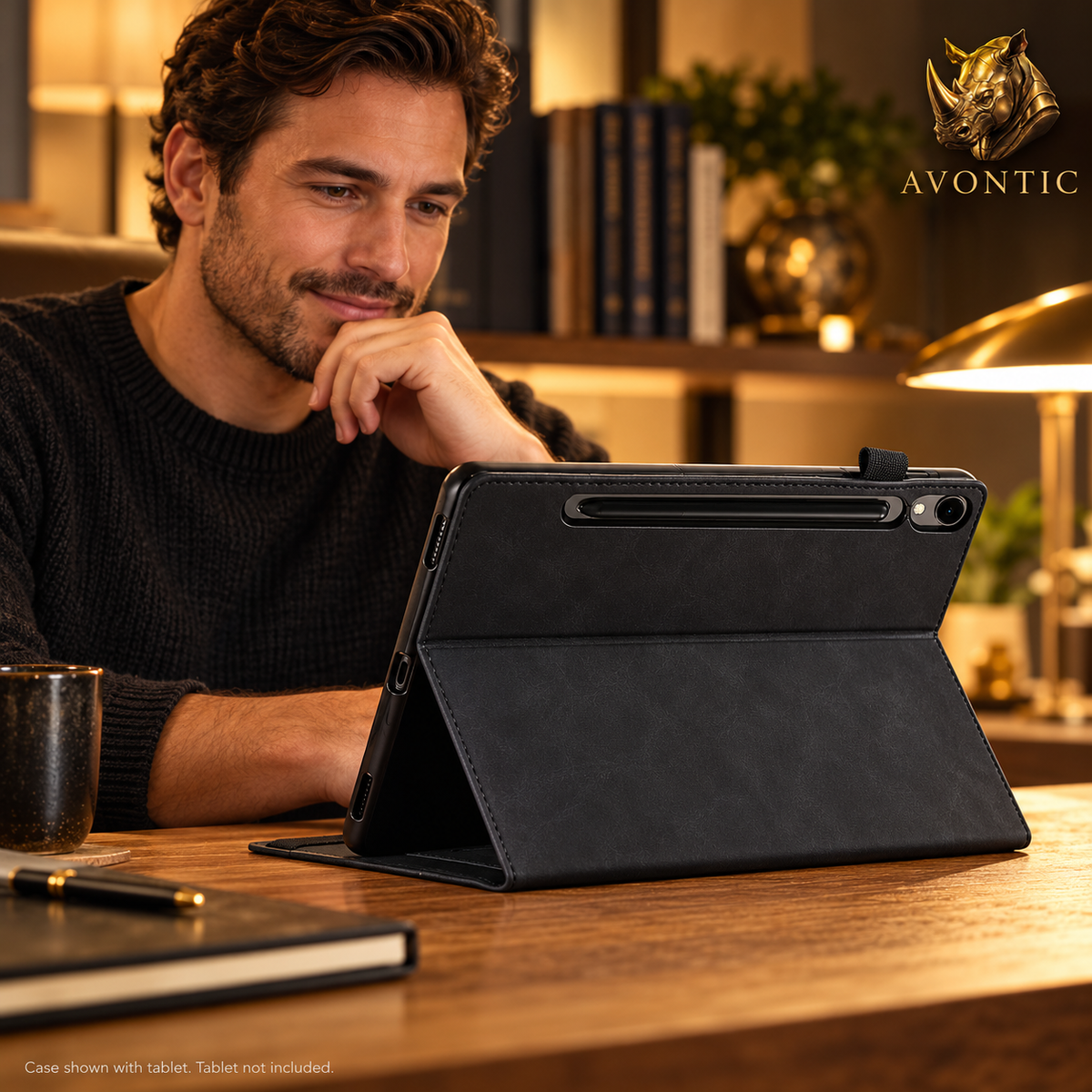 RhinoGuard Executive Folio — tablet case in use 3 — Avontic gold rhino branding