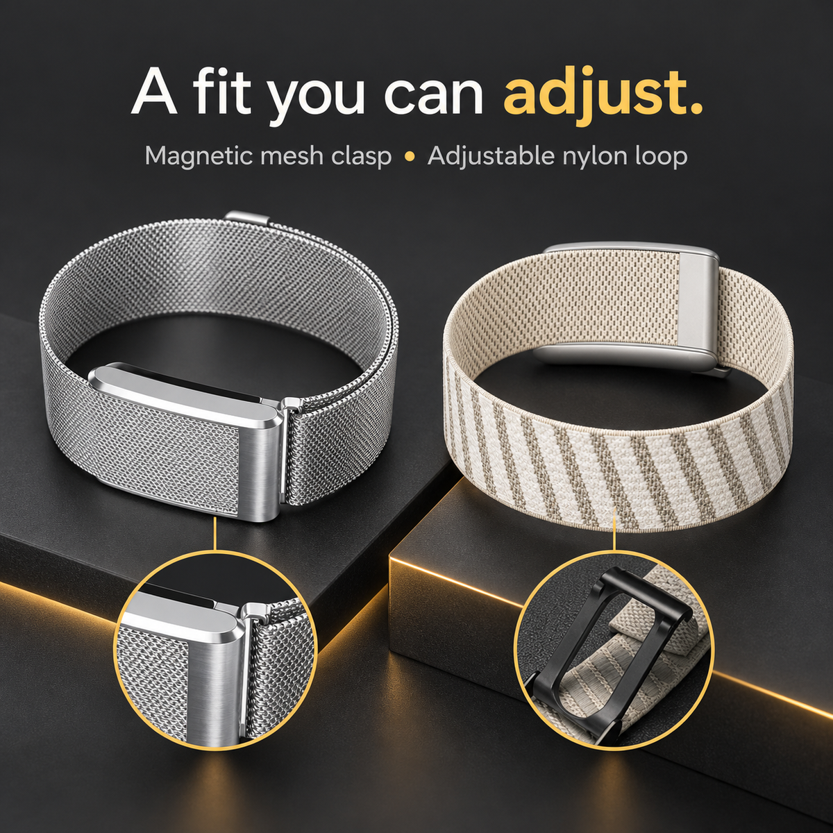 Fitbit Air magnetic mesh closure and adjustable nylon band detail