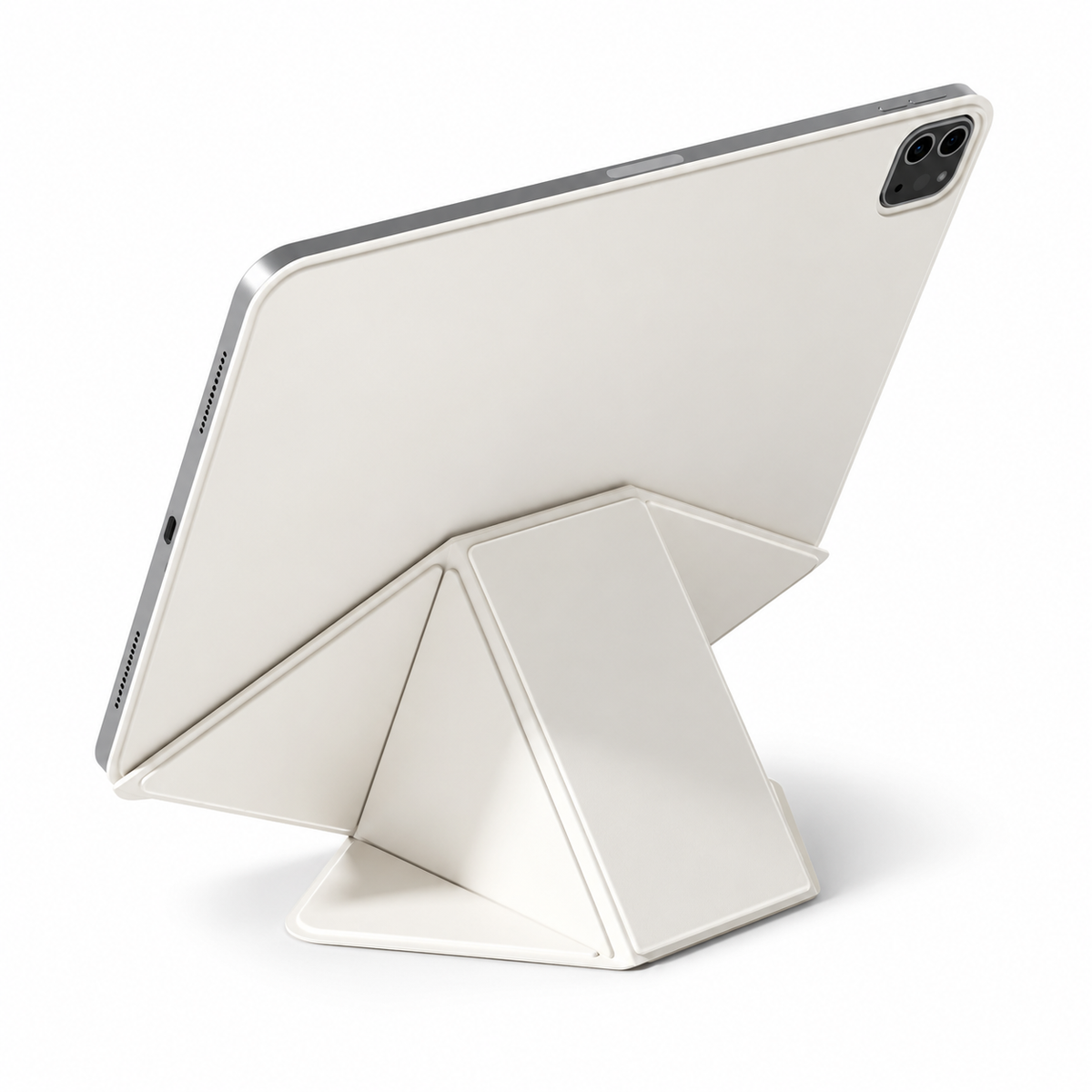 Avontic FormaLift Dynamic iPad case in Beige, rear view with folding stand on white background
