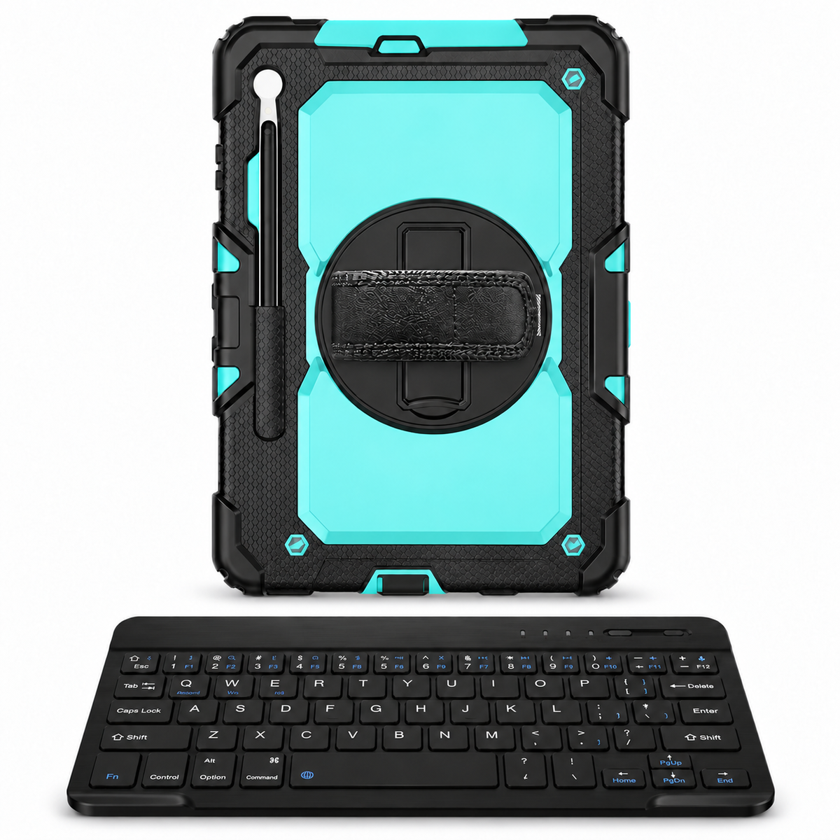 RhinoGuard Fortress 360 WorkForce — Black / Aqua — protective case with separate black 10-inch wireless keyboard