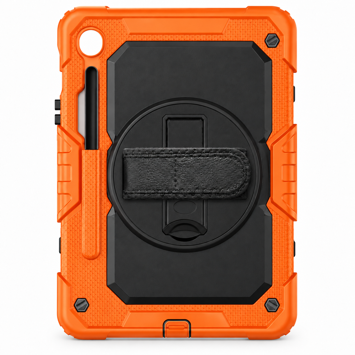 RhinoGuard Fortress 360 — Safety Orange / Black — corrected short kickstand, no text overlay