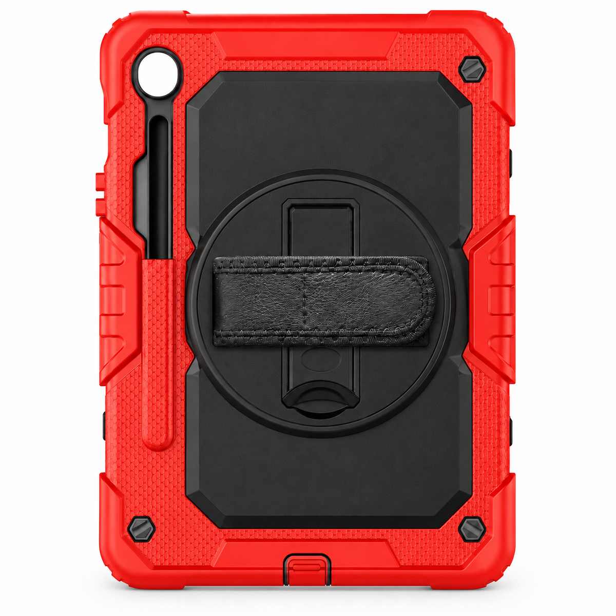 RhinoGuard Fortress 360 — Safety Red / Black — corrected short kickstand, no text overlay