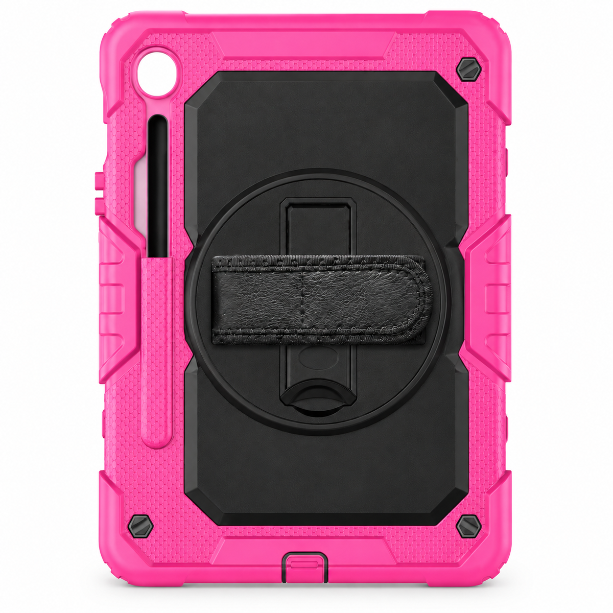 RhinoGuard Fortress 360 — Rose Pink / Black — corrected short kickstand, no text overlay