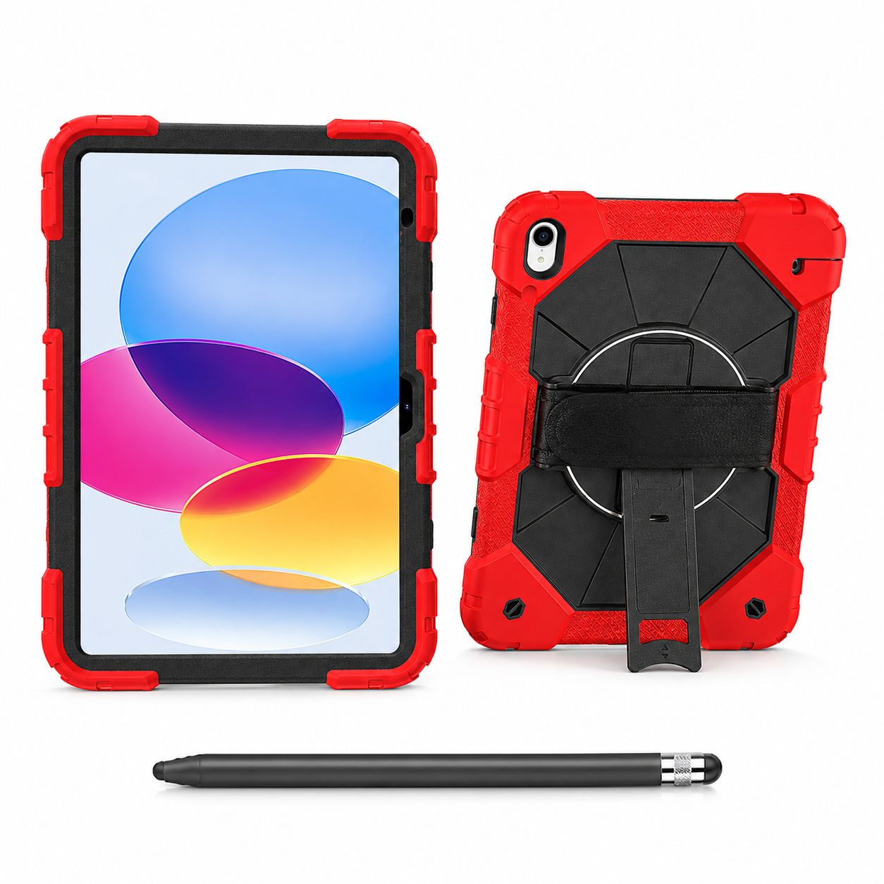 RhinoGuard Apex 360 Command Red and Black iPad A16 case bundle with black ApexTouch stylus