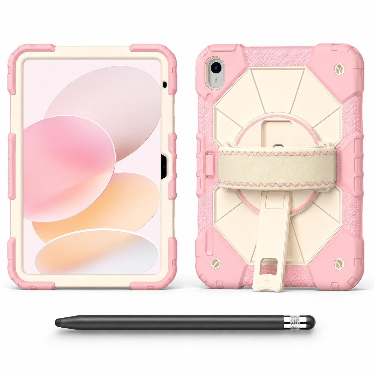 RhinoGuard Apex 360 Command Rose Gold iPad A16 case bundle with black ApexTouch stylus
