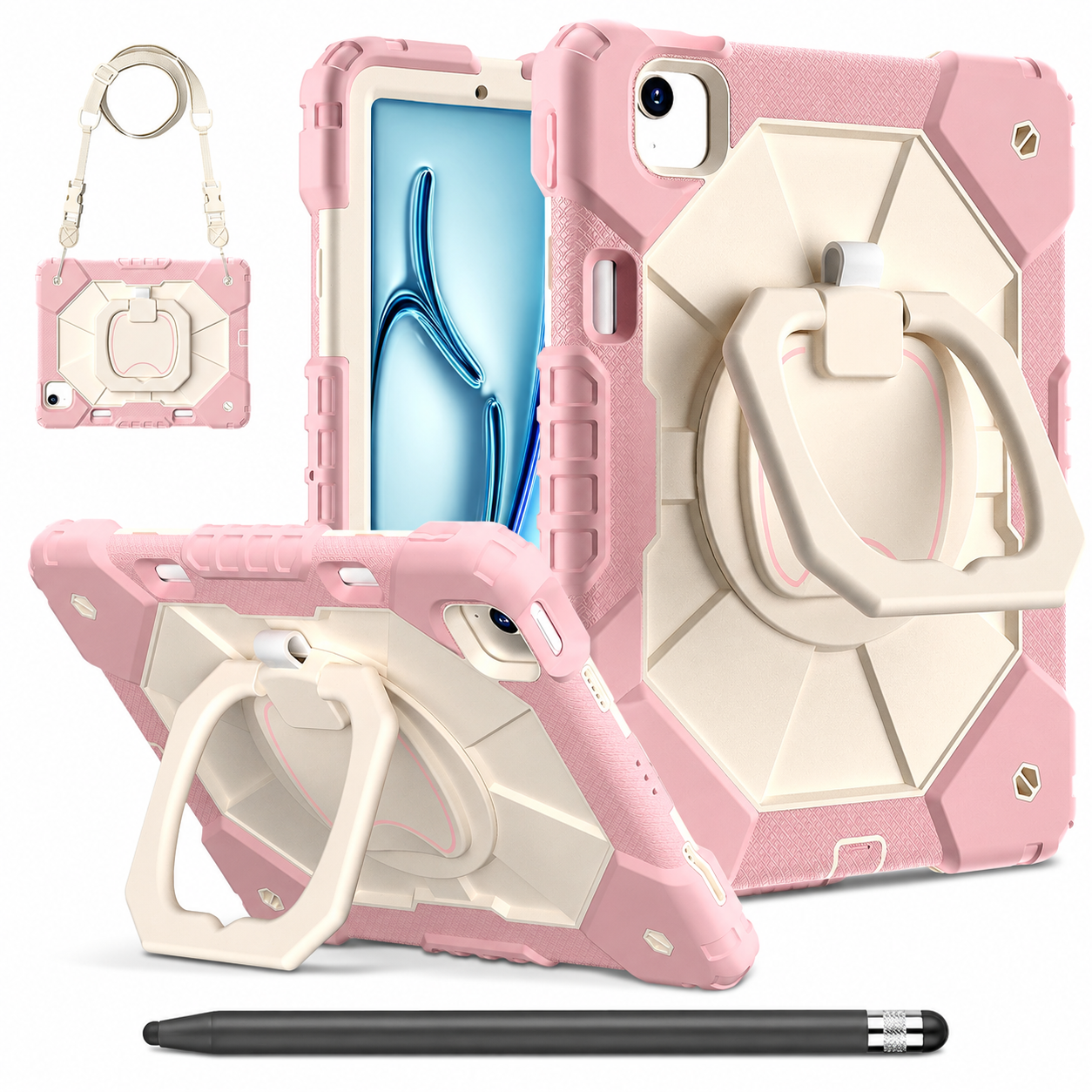 RhinoGuard ArmorPro Rose Gold iPad A16 case bundle with black ApexTouch stylus